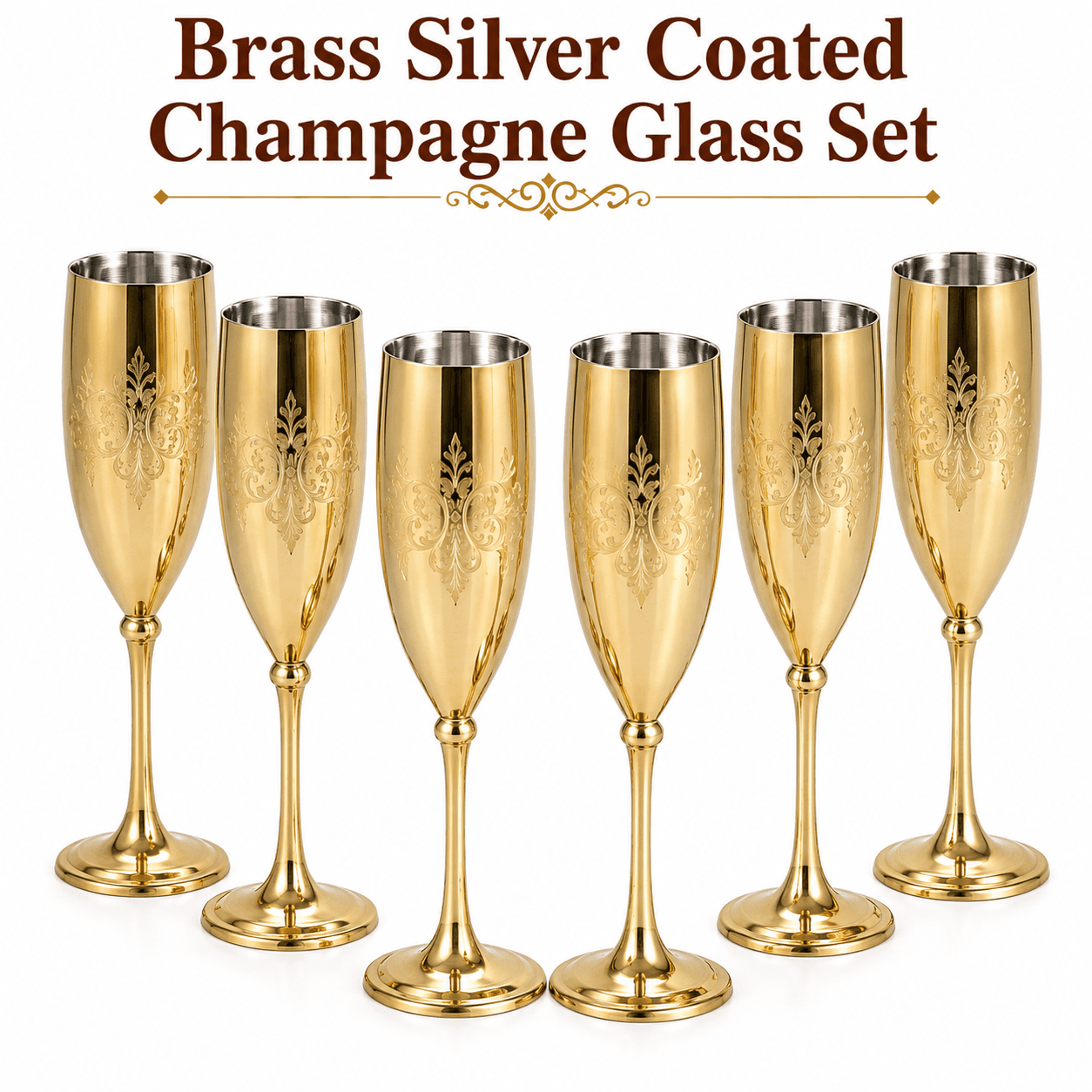 Brass Silver Coated Champagne Glass Set