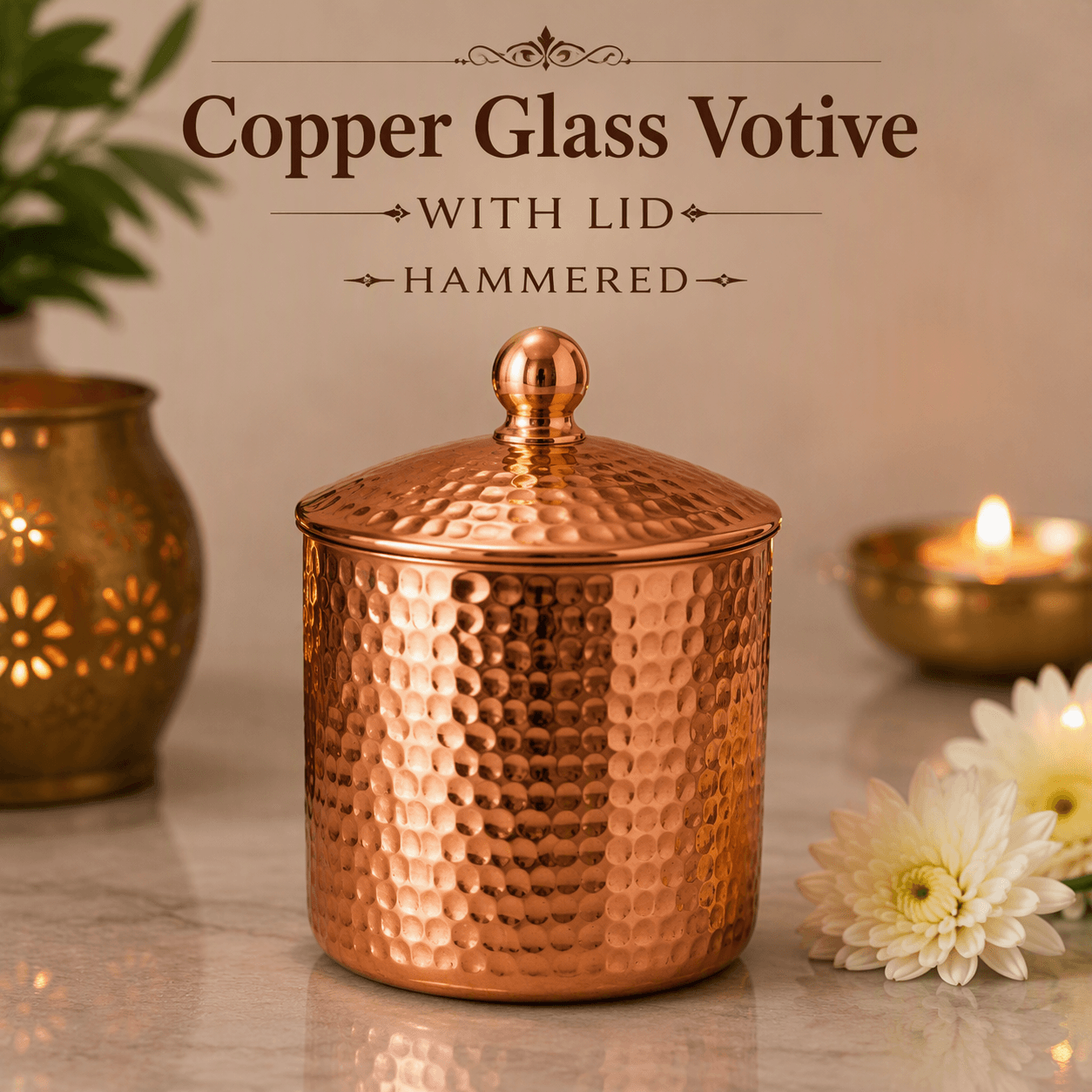 Copper Glass Votive with Lid