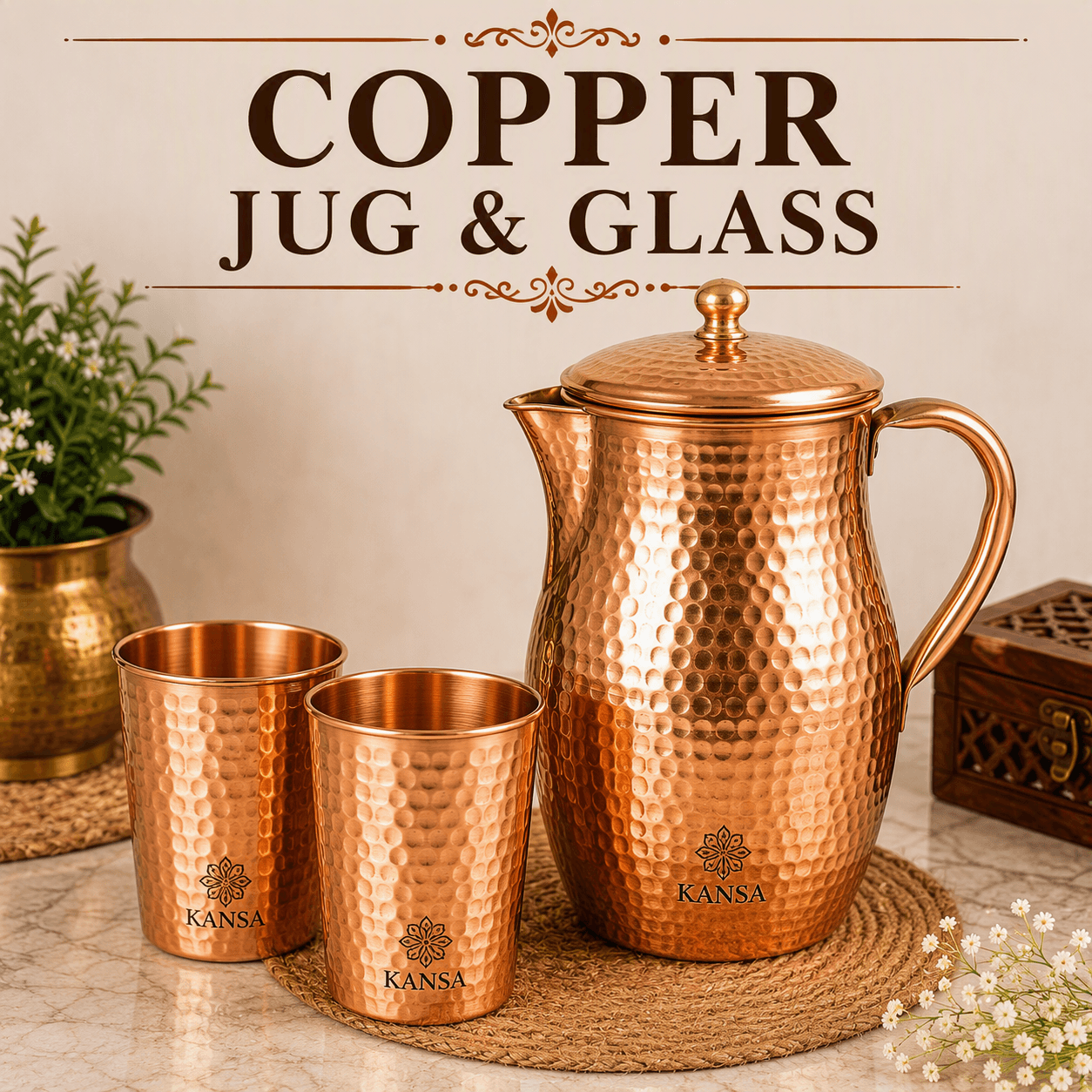 Copper Jug & Glass